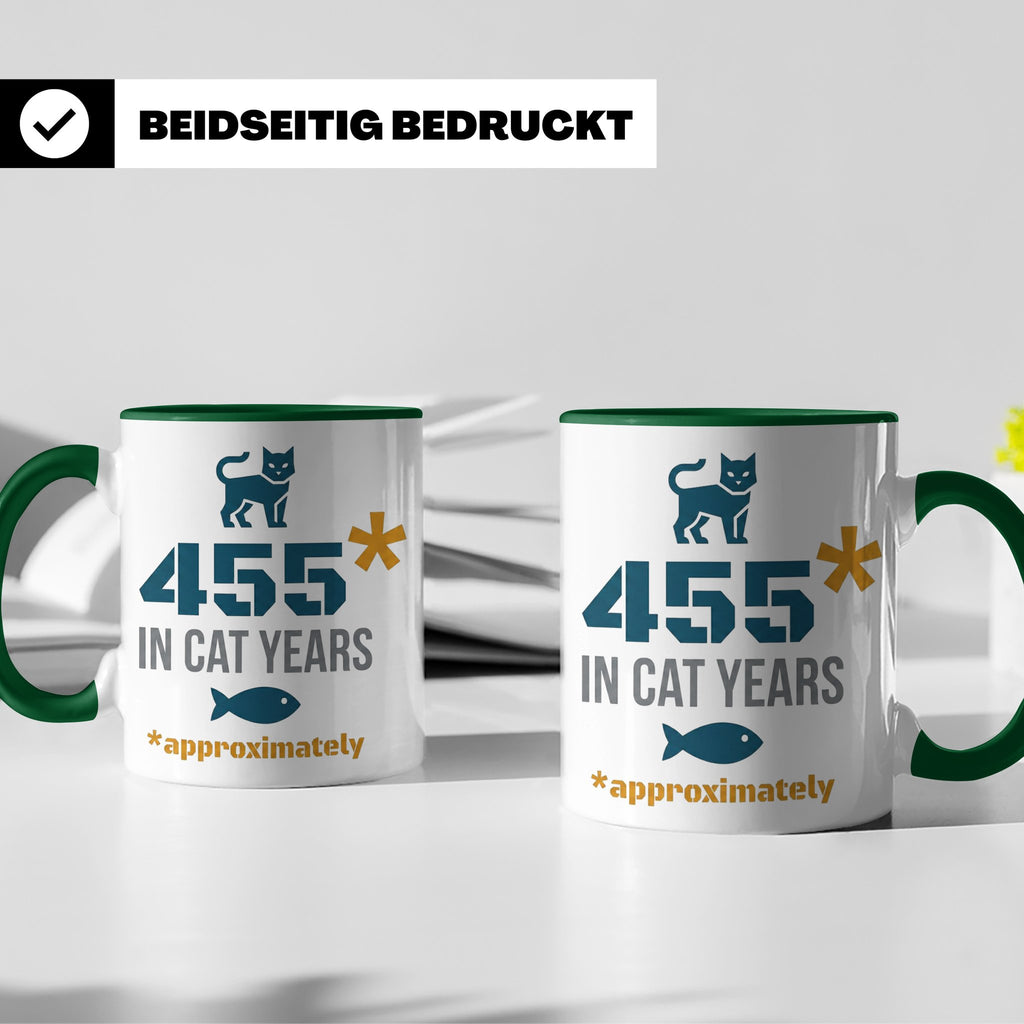 65. Geburtstag Tasse in Katzenjahren, lustiges Geschenk für  – Grün [farbe:grün]