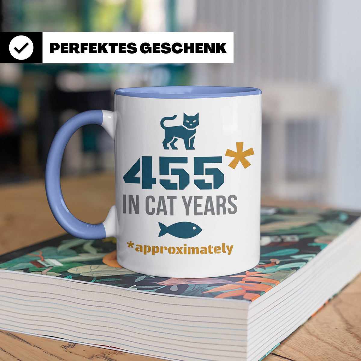 65. Geburtstag Tasse in Katzenjahren, lustiges Geschenk für  – Blau [farbe:blau]