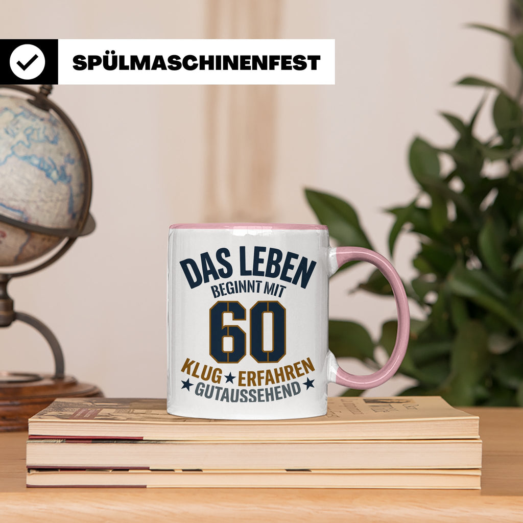 60. Geburtstag Tasse Das Leben beginnt mit 60 Geschenk für M – Rosa [farbe:rosa]