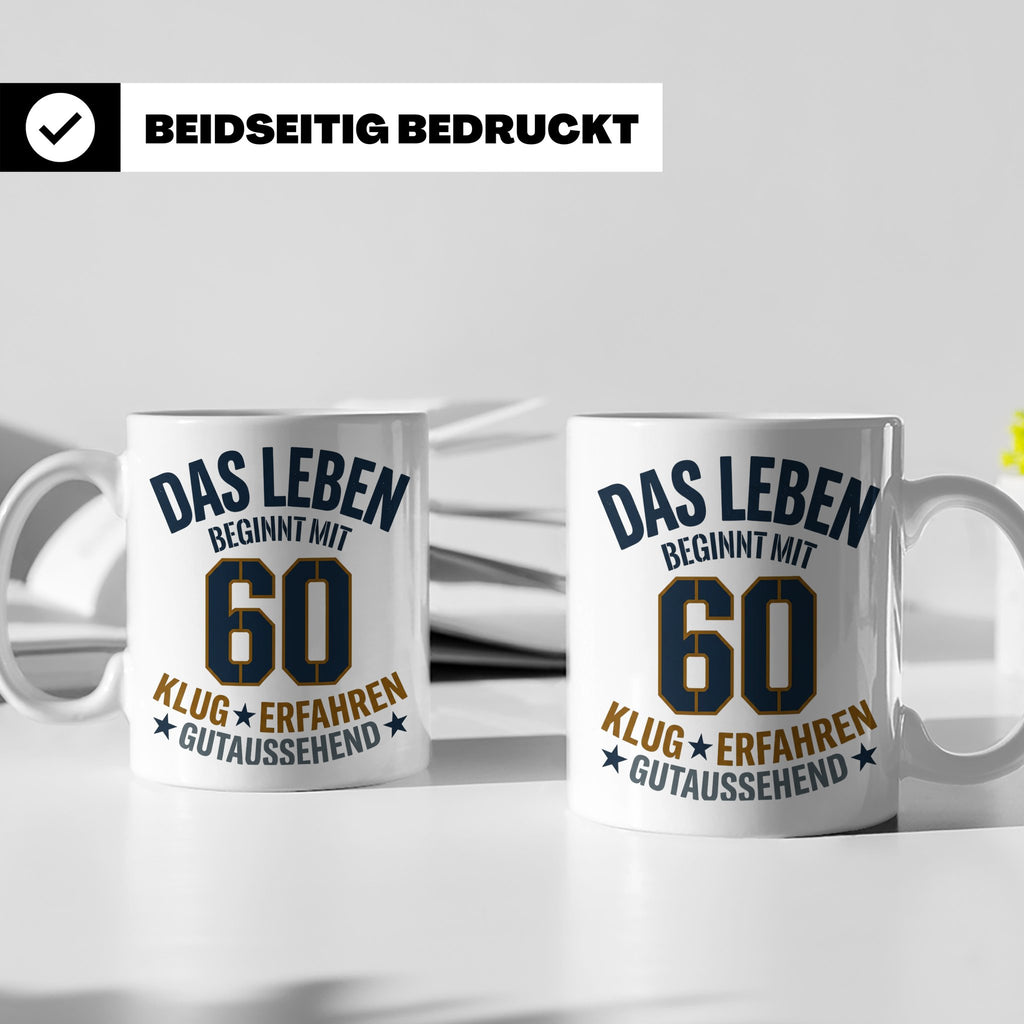 60. Geburtstag Tasse Das Leben beginnt mit 60 Geschenk für M – Weiß [farbe:weiß]