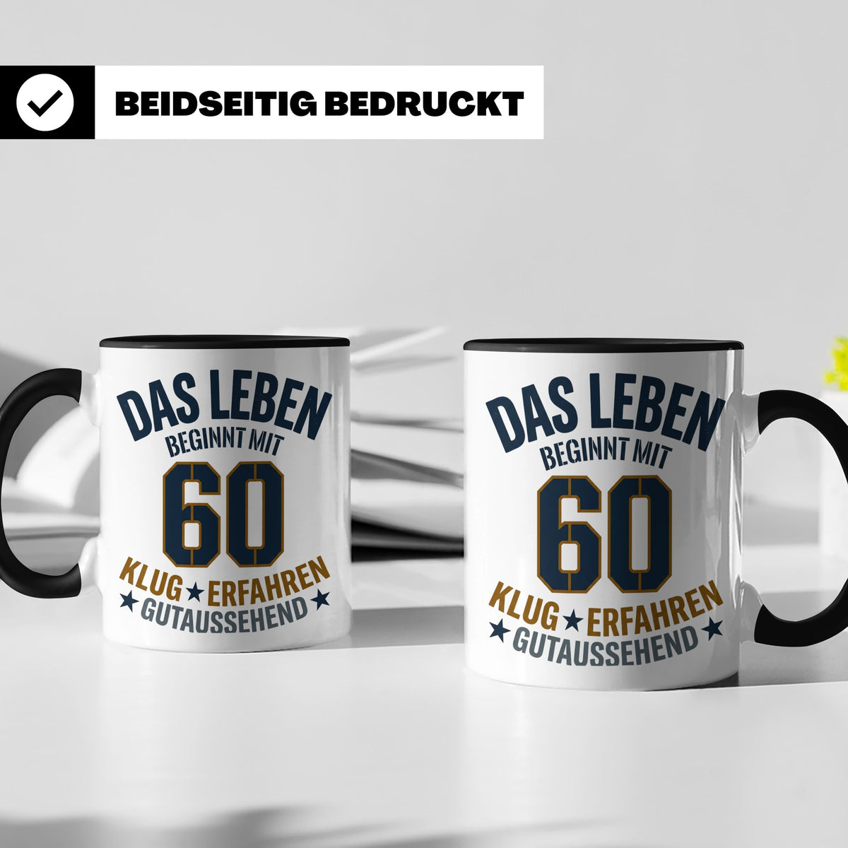 60. Geburtstag Tasse Das Leben beginnt mit 60 Geschenk für M – Schwarz [farbe:schwarz]