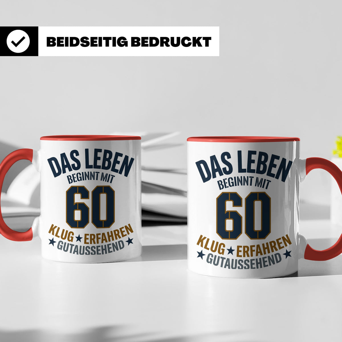 60. Geburtstag Tasse Das Leben beginnt mit 60 Geschenk für M – Rot [farbe:rot]