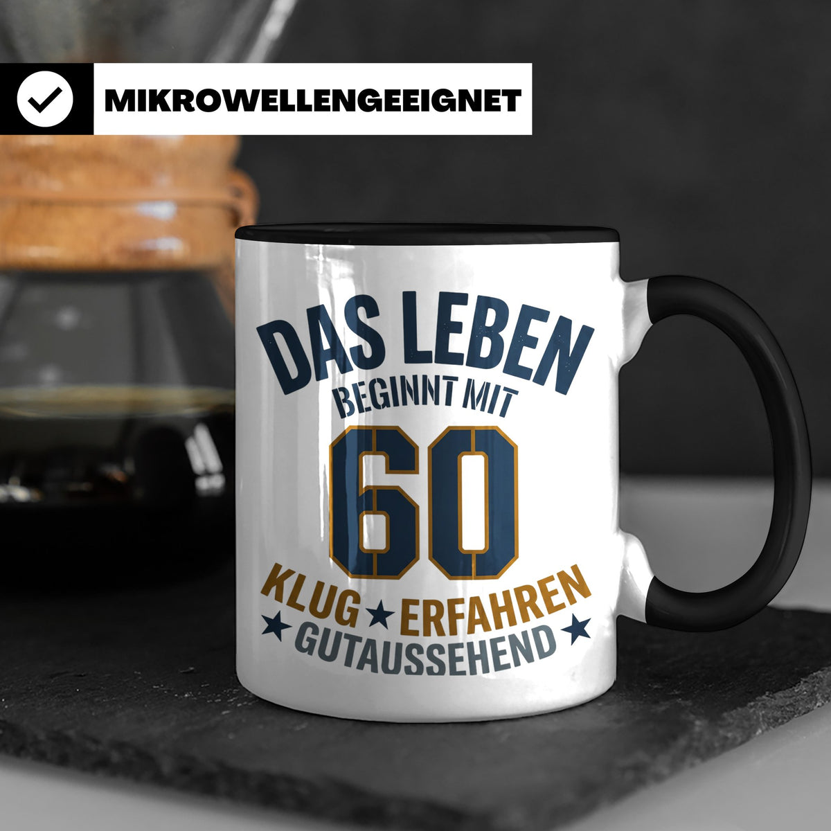 60. Geburtstag Tasse Das Leben beginnt mit 60 Geschenk für M – Schwarz [farbe:schwarz]