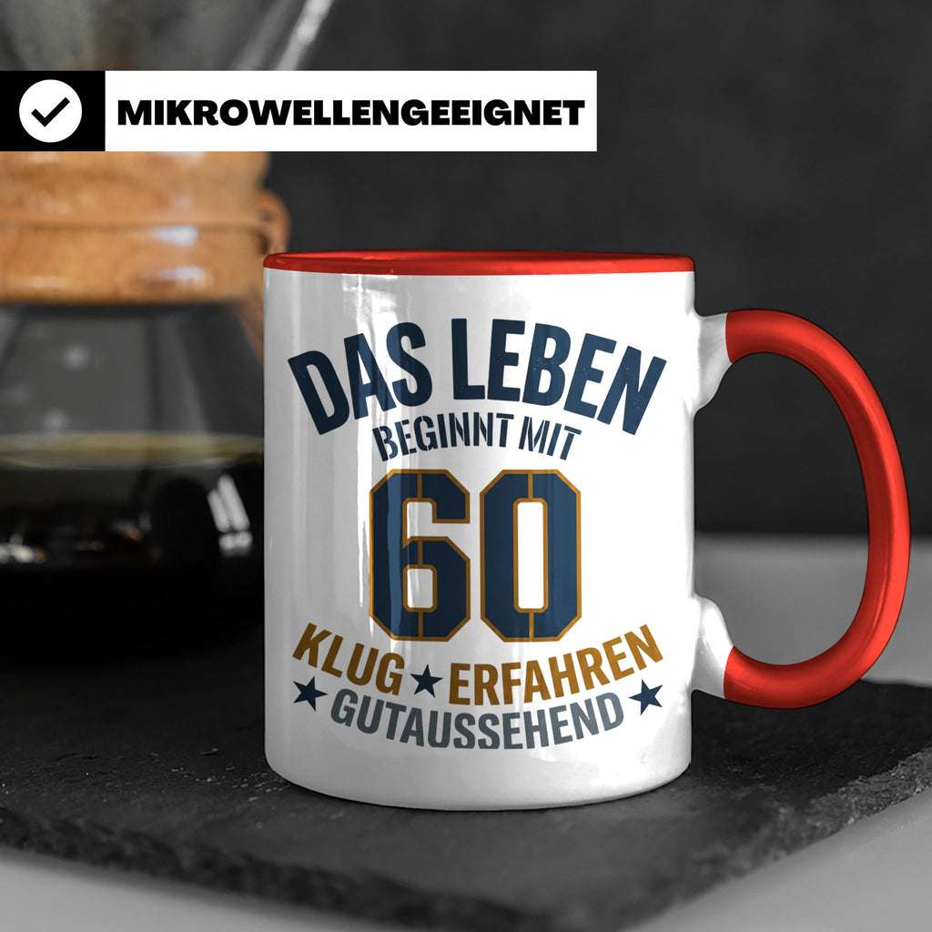 60. Geburtstag Tasse Das Leben beginnt mit 60 Geschenk für M – Rot [farbe:rot]