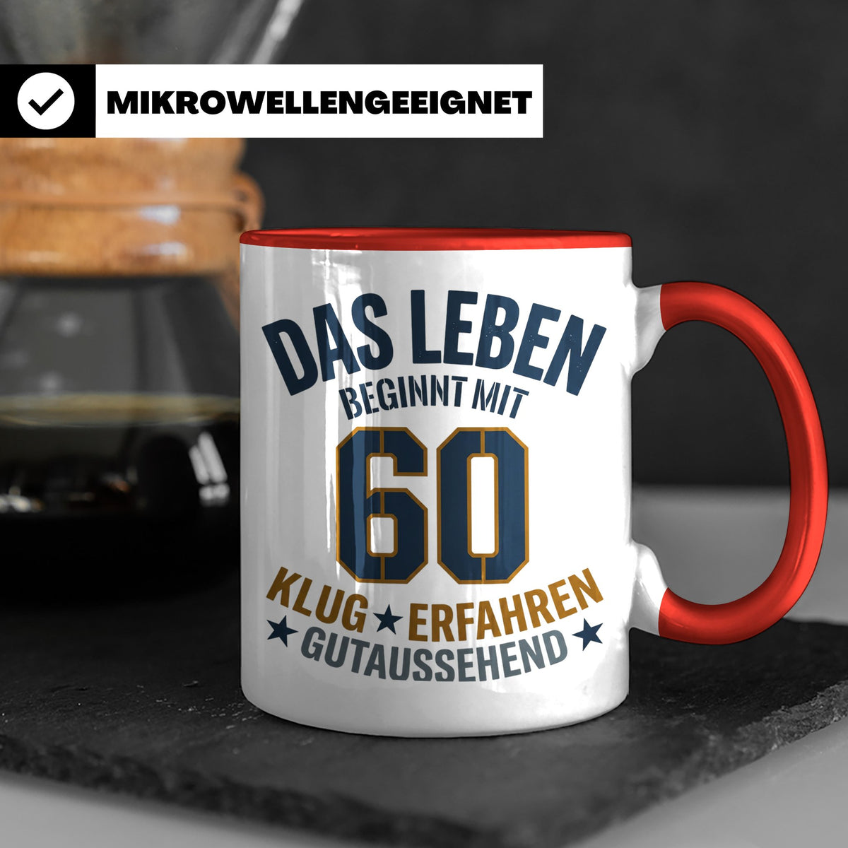 60. Geburtstag Tasse Das Leben beginnt mit 60 Geschenk für M – Rot [farbe:rot]