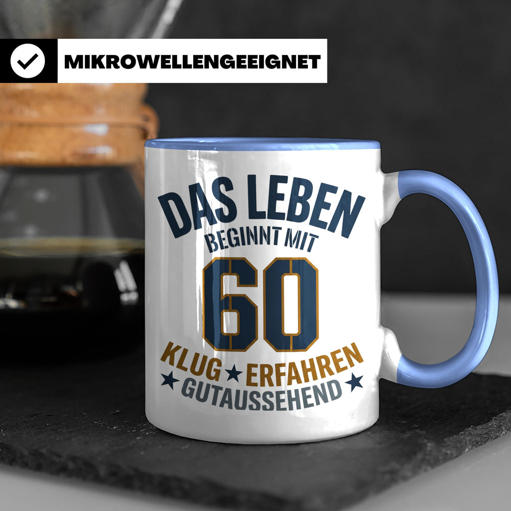 60. Geburtstag Tasse Das Leben beginnt mit 60 Geschenk für M – Blau [farbe:blau]