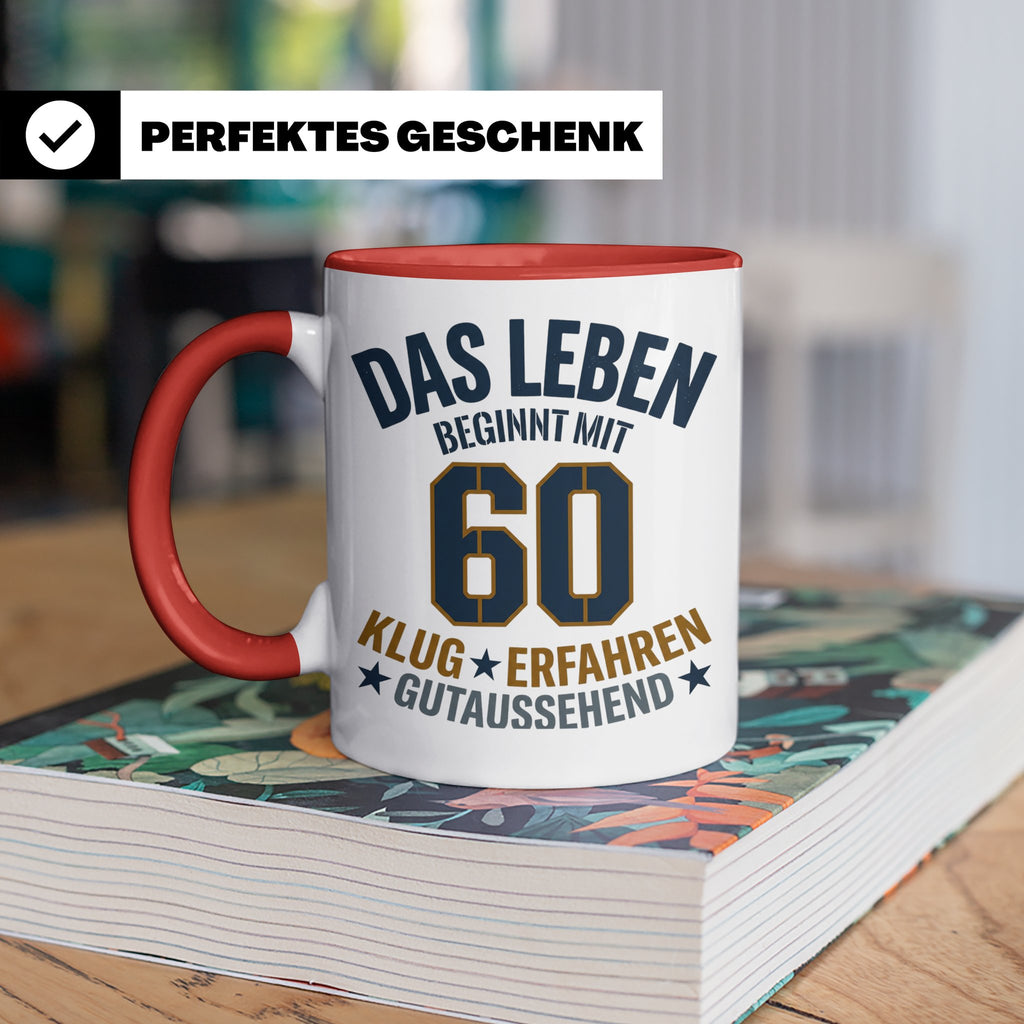 60. Geburtstag Tasse Das Leben beginnt mit 60 Geschenk für M – Rot [farbe:rot]