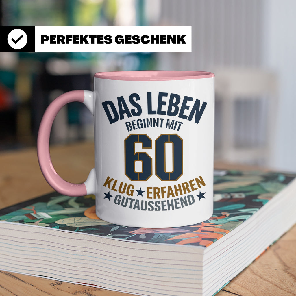 60. Geburtstag Tasse Das Leben beginnt mit 60 Geschenk für M – Rosa [farbe:rosa]