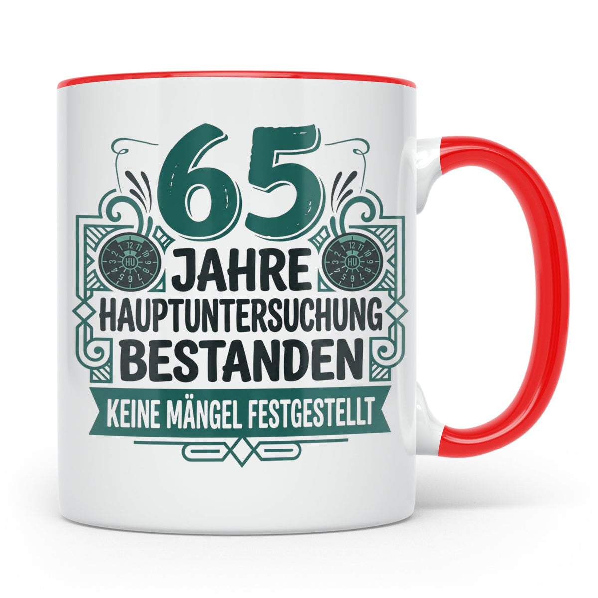 65. Geburtstag Tasse Mann lustig, Hauptuntersuchung bestande – Rot [farbe:rot]