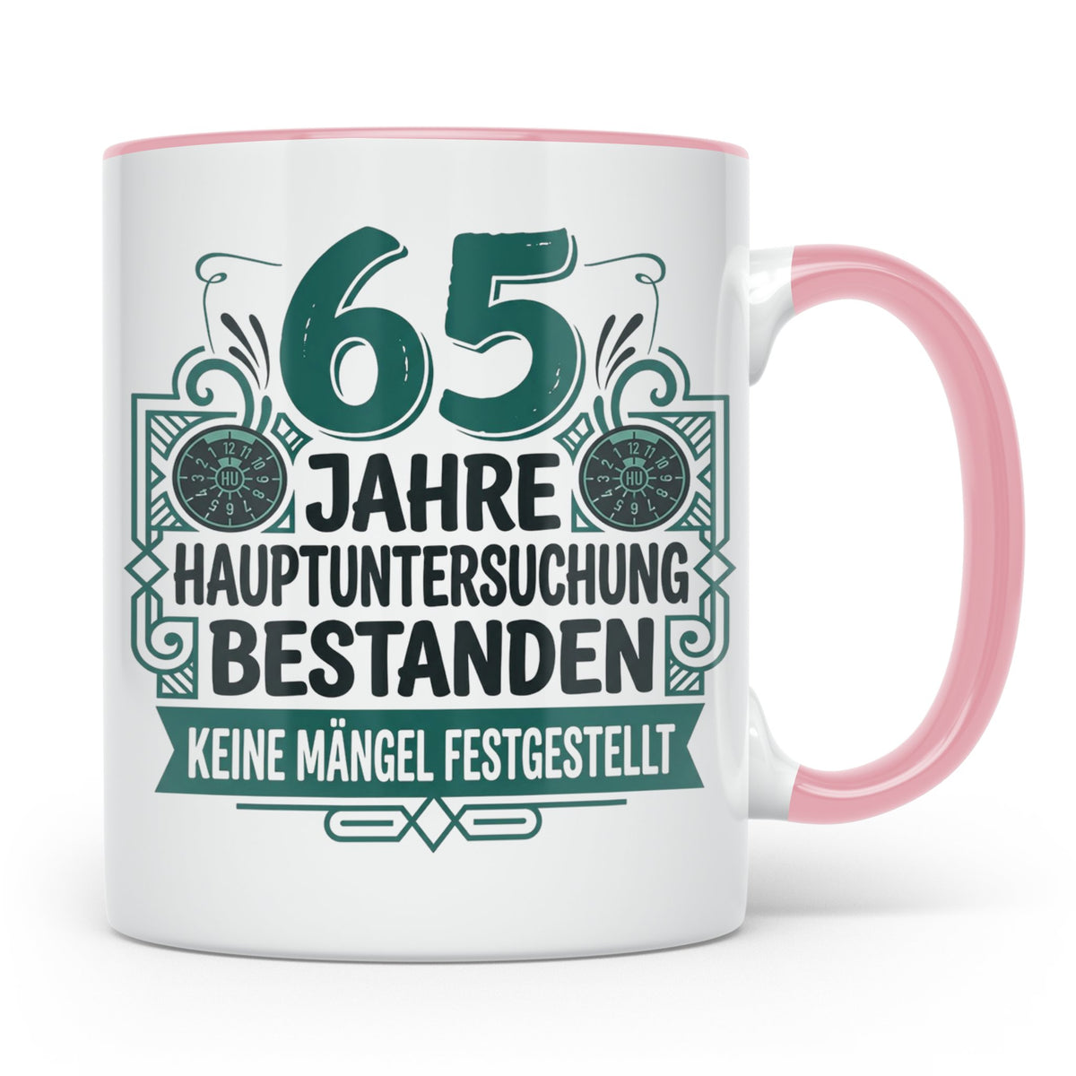 65. Geburtstag Tasse Mann lustig, Hauptuntersuchung bestande – Rosa [farbe:rosa]