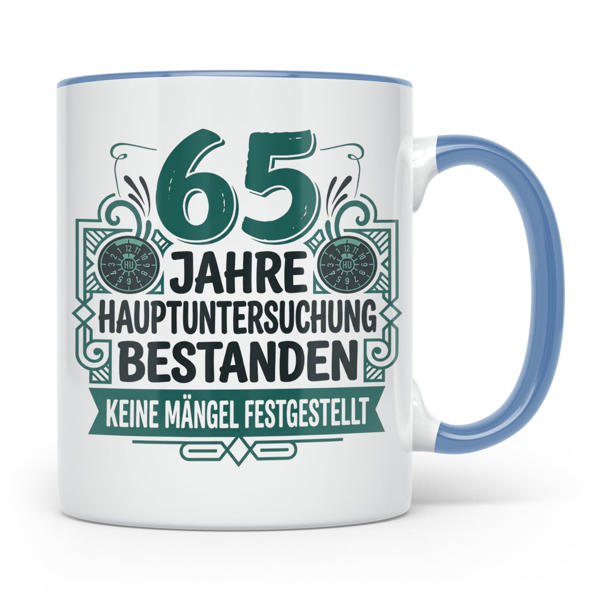 65. Geburtstag Tasse Mann lustig, Hauptuntersuchung bestande – Blau [farbe:blau]