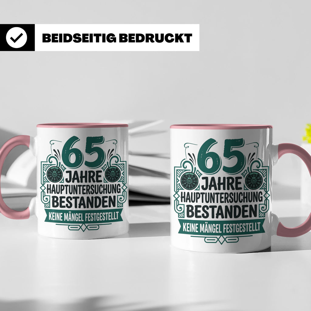 65. Geburtstag Tasse Mann lustig, Hauptuntersuchung bestande – Rosa [farbe:rosa]