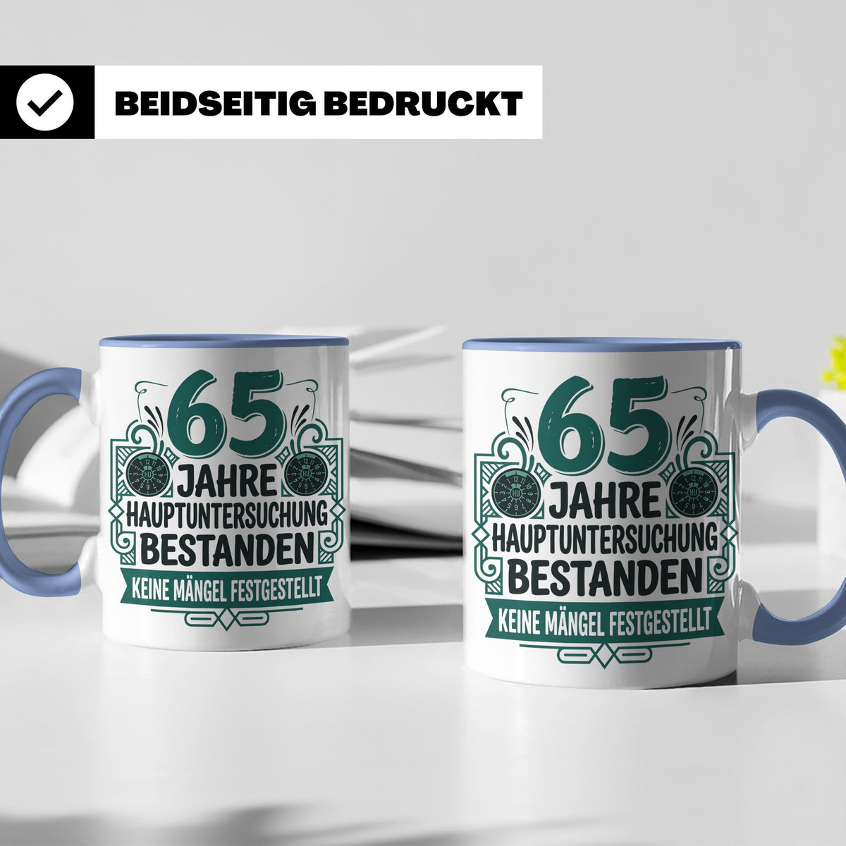 65. Geburtstag Tasse Mann lustig, Hauptuntersuchung bestande – Blau [farbe:blau]