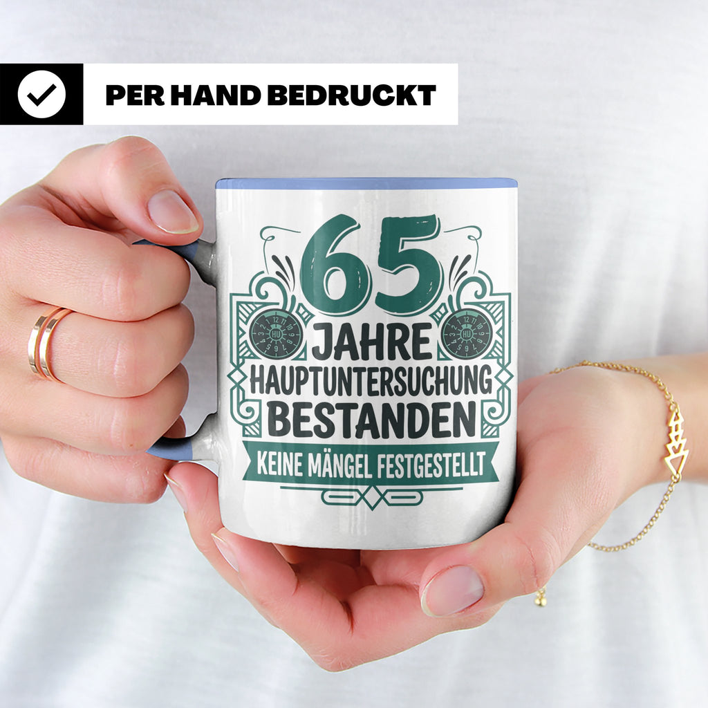 65. Geburtstag Tasse Mann lustig, Hauptuntersuchung bestande – Blau [farbe:blau]