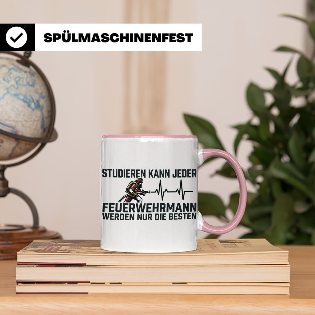 Feuerwehrmann Tasse mit Spruch Nur die Besten | Geschenk für – Rosa [farbe:rosa]