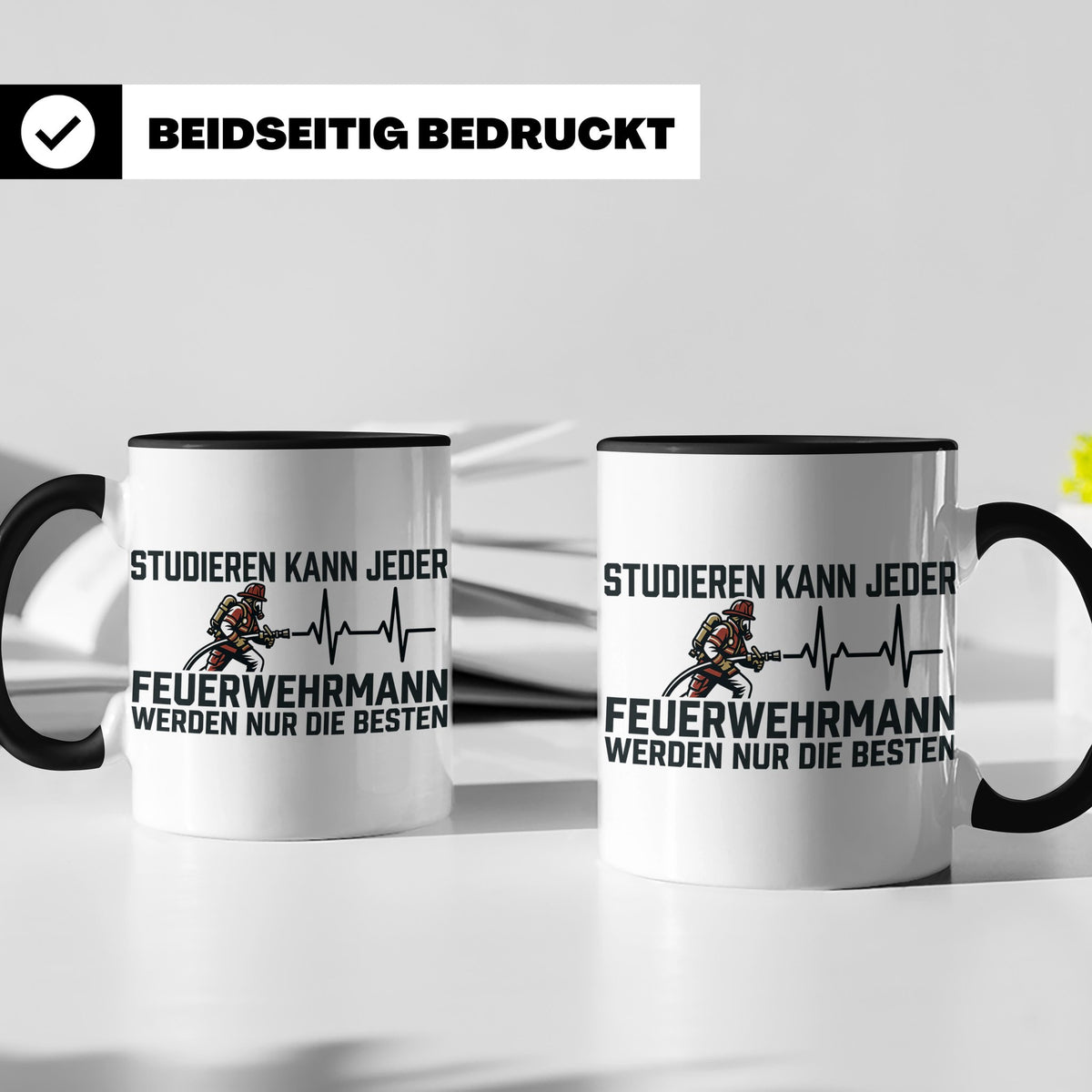Feuerwehrmann Tasse mit Spruch Nur die Besten | Geschenk für – Schwarz [farbe:schwarz]