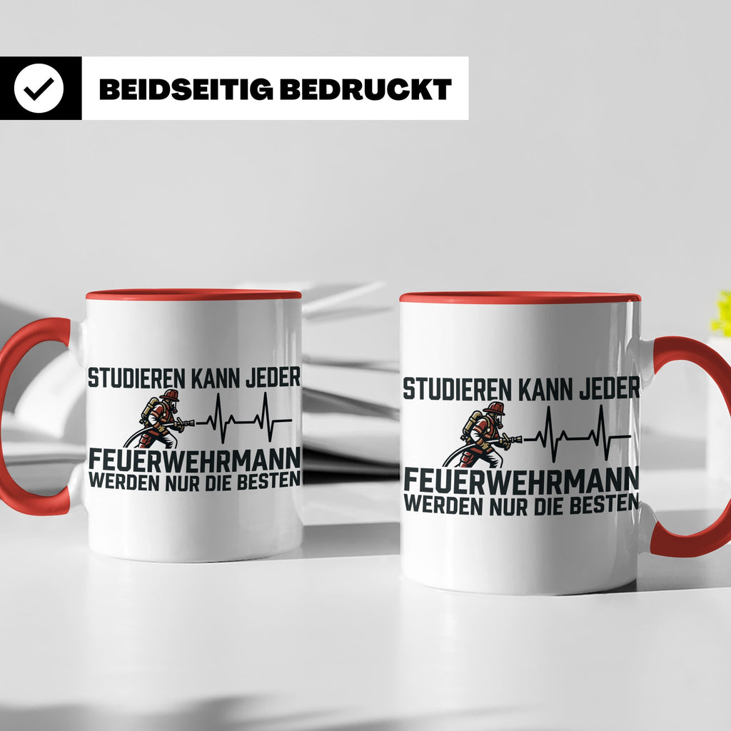 Feuerwehrmann Tasse mit Spruch Nur die Besten | Geschenk für – Rot [farbe:rot]