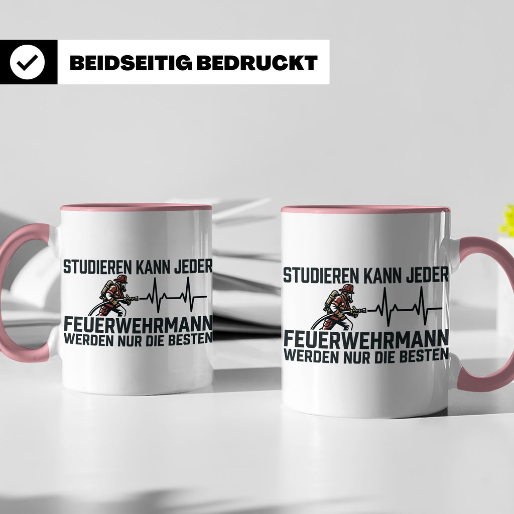 Feuerwehrmann Tasse mit Spruch Nur die Besten | Geschenk für – Rosa [farbe:rosa]