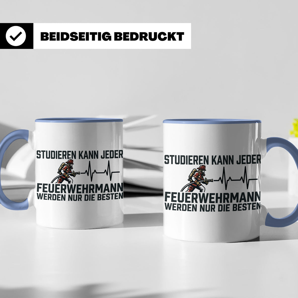 Feuerwehrmann Tasse mit Spruch Nur die Besten | Geschenk für – Blau [farbe:blau]