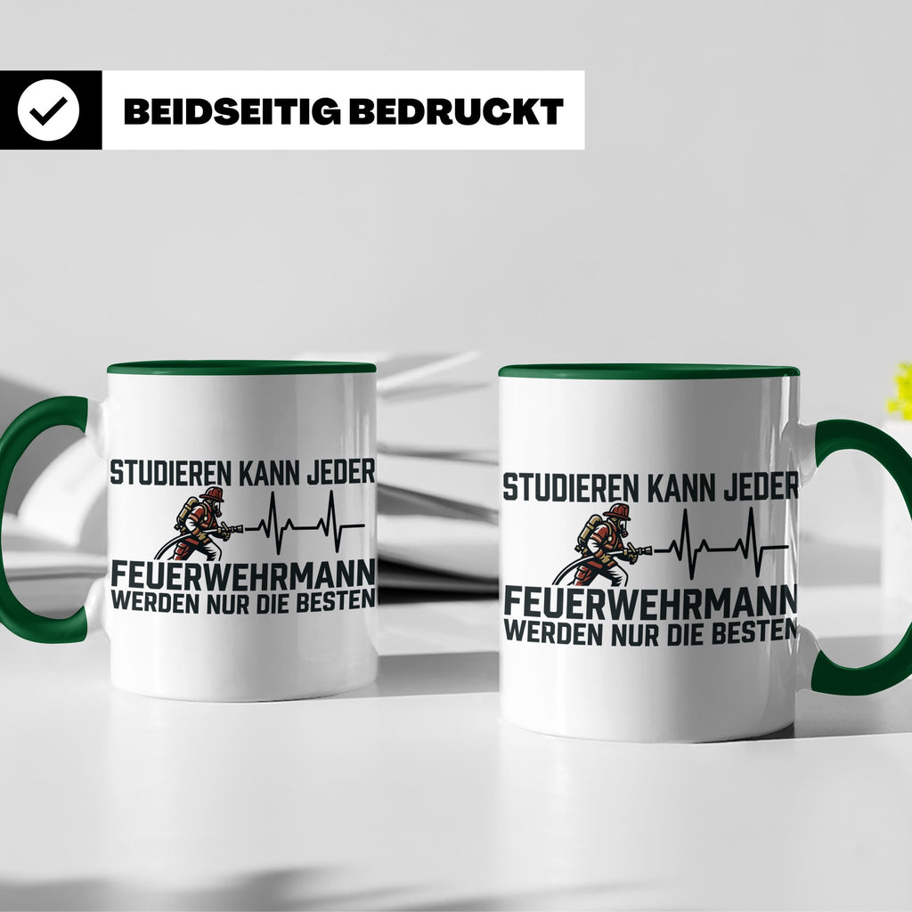 Feuerwehrmann Tasse mit Spruch Nur die Besten | Geschenk für – Grün [farbe:grün]