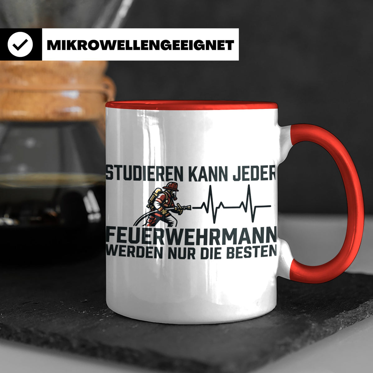 Feuerwehrmann Tasse mit Spruch Nur die Besten | Geschenk für – Rot [farbe:rot]