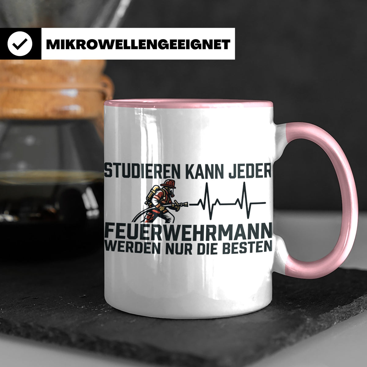 Feuerwehrmann Tasse mit Spruch Nur die Besten | Geschenk für – Rosa [farbe:rosa]