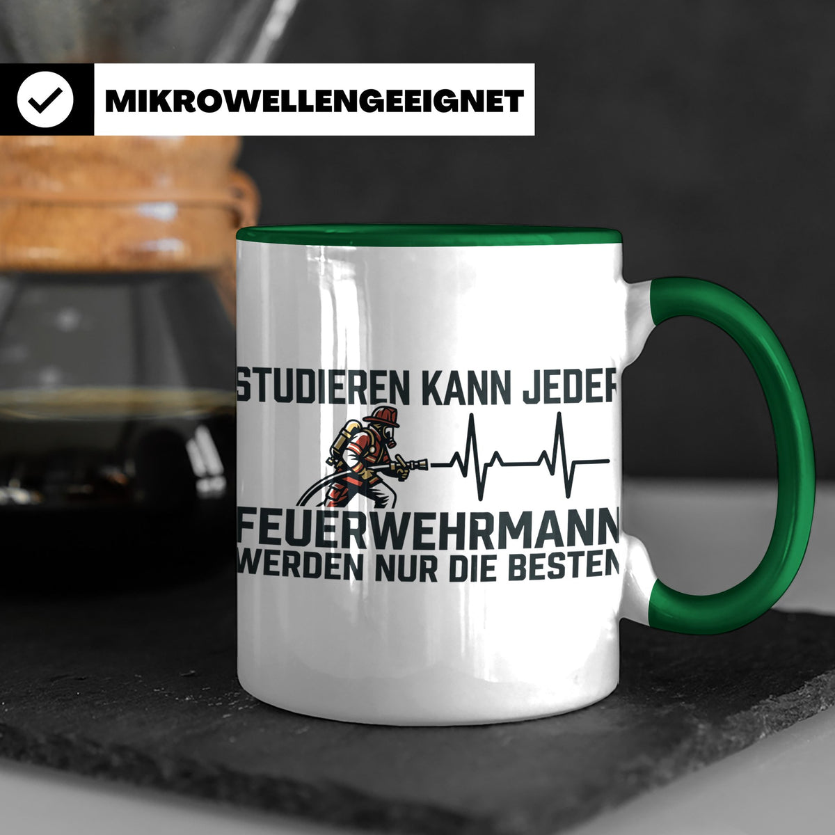 Feuerwehrmann Tasse mit Spruch Nur die Besten | Geschenk für – Grün [farbe:grün]