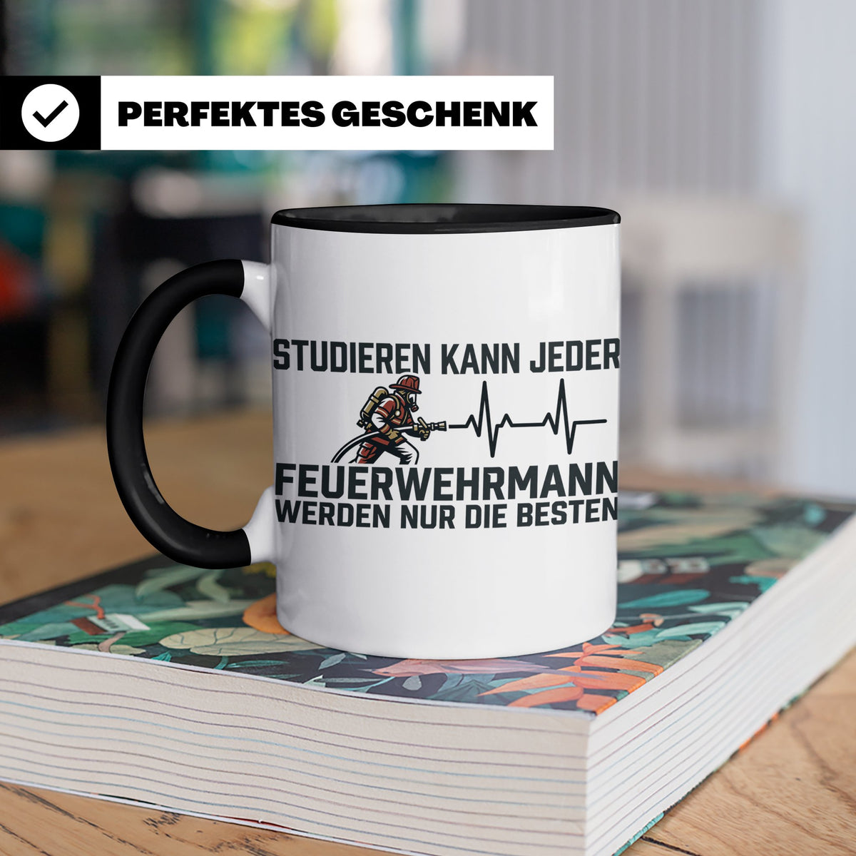 Feuerwehrmann Tasse mit Spruch Nur die Besten | Geschenk für – Schwarz [farbe:schwarz]