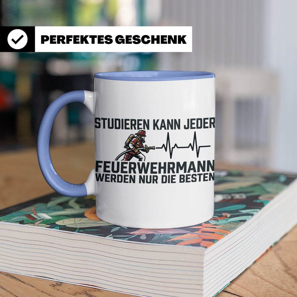 Feuerwehrmann Tasse mit Spruch Nur die Besten | Geschenk für – Blau [farbe:blau]