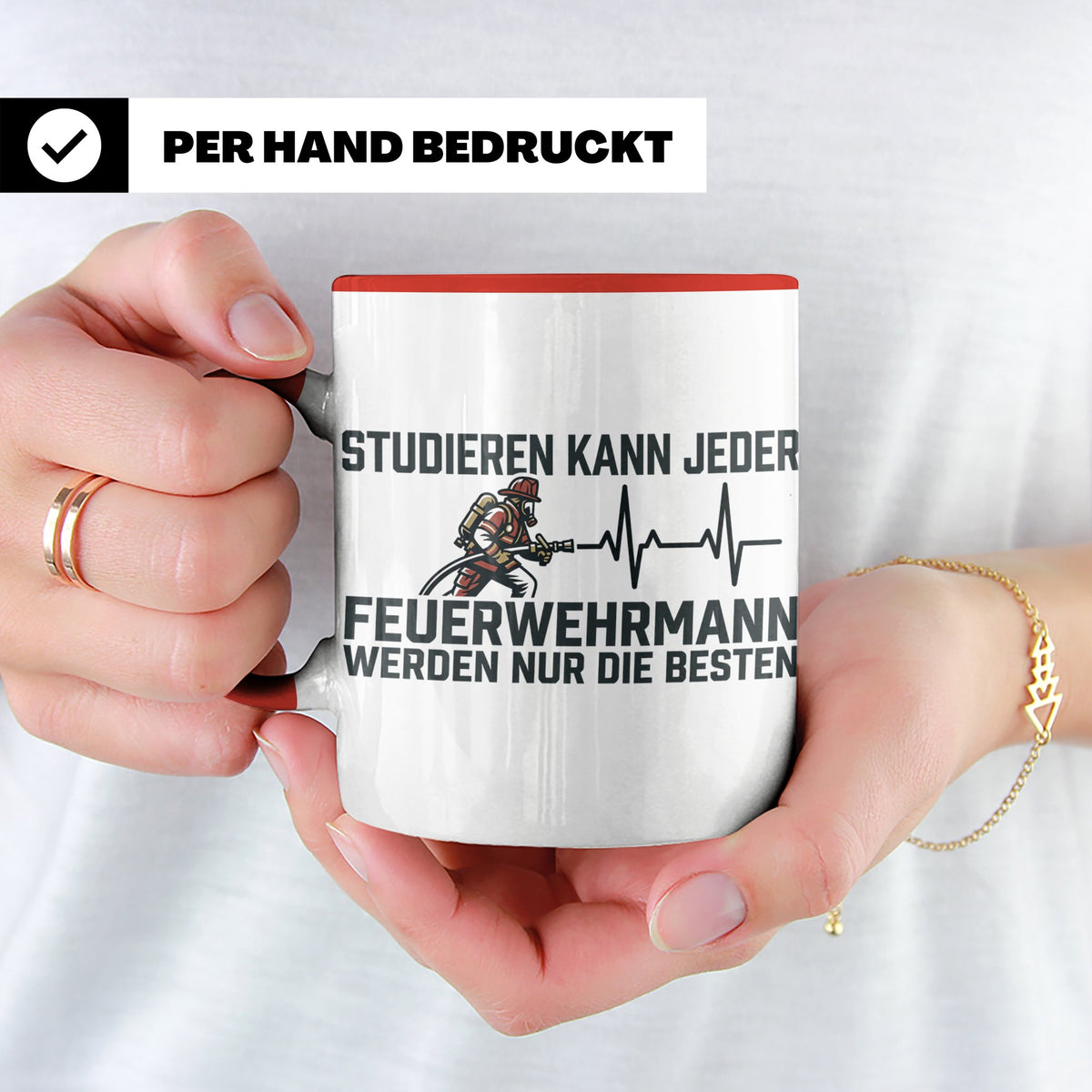 Feuerwehrmann Tasse mit Spruch Nur die Besten | Geschenk für – Rot [farbe:rot]