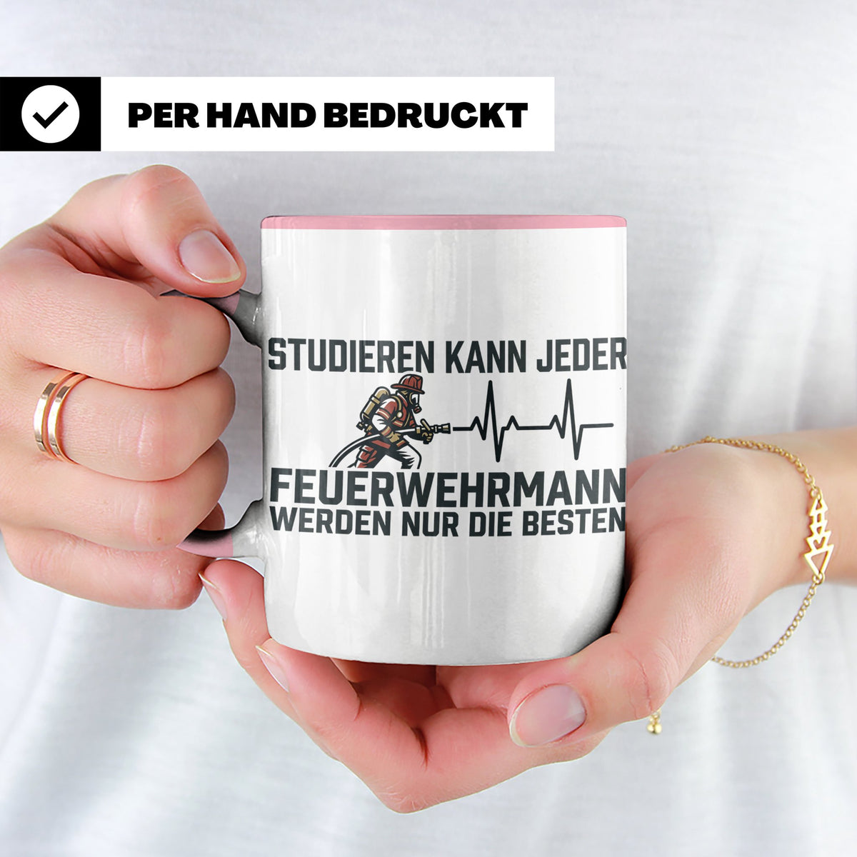 Feuerwehrmann Tasse mit Spruch Nur die Besten | Geschenk für – Rosa [farbe:rosa]