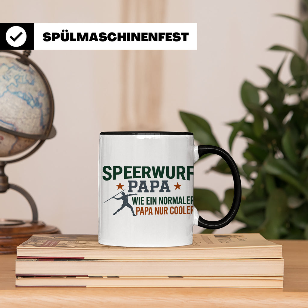 Speerwurf Papa Tasse | Geschenk für Speerwerfer Vater | Leic – Schwarz [farbe:schwarz]