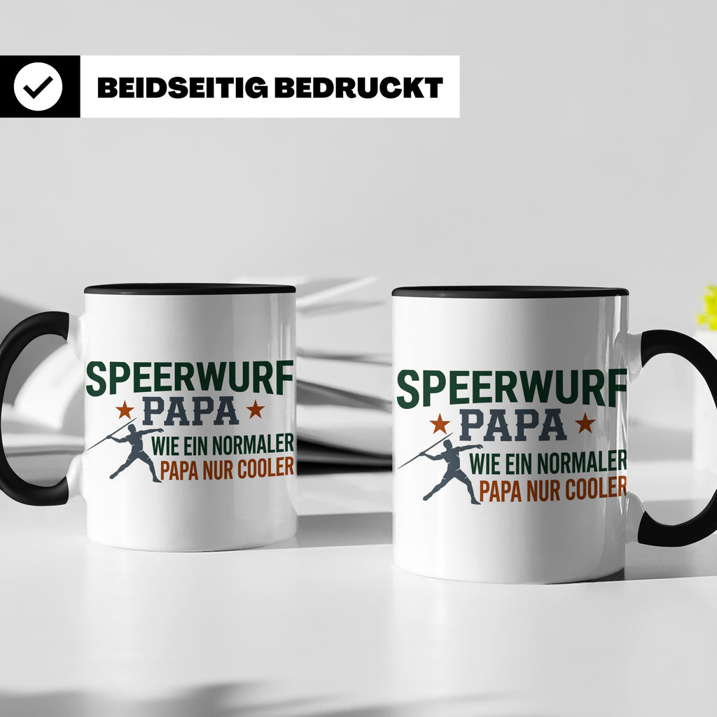 Speerwurf Papa Tasse | Geschenk für Speerwerfer Vater | Leic – Schwarz [farbe:schwarz]