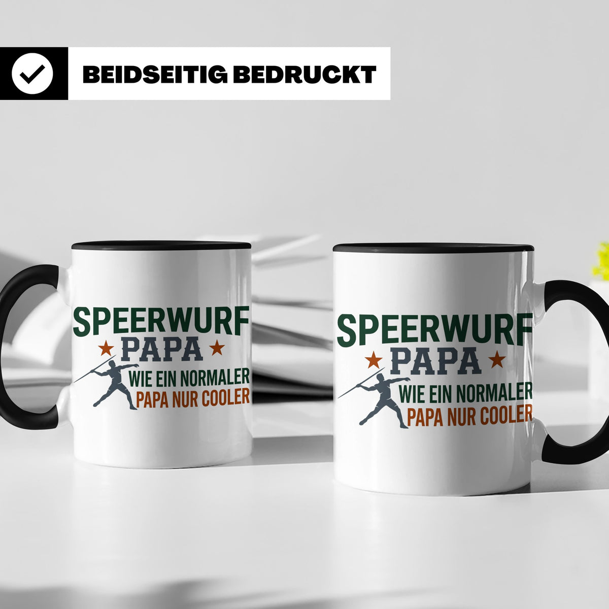 Speerwurf Papa Tasse | Geschenk für Speerwerfer Vater | Leic – Schwarz [farbe:schwarz]