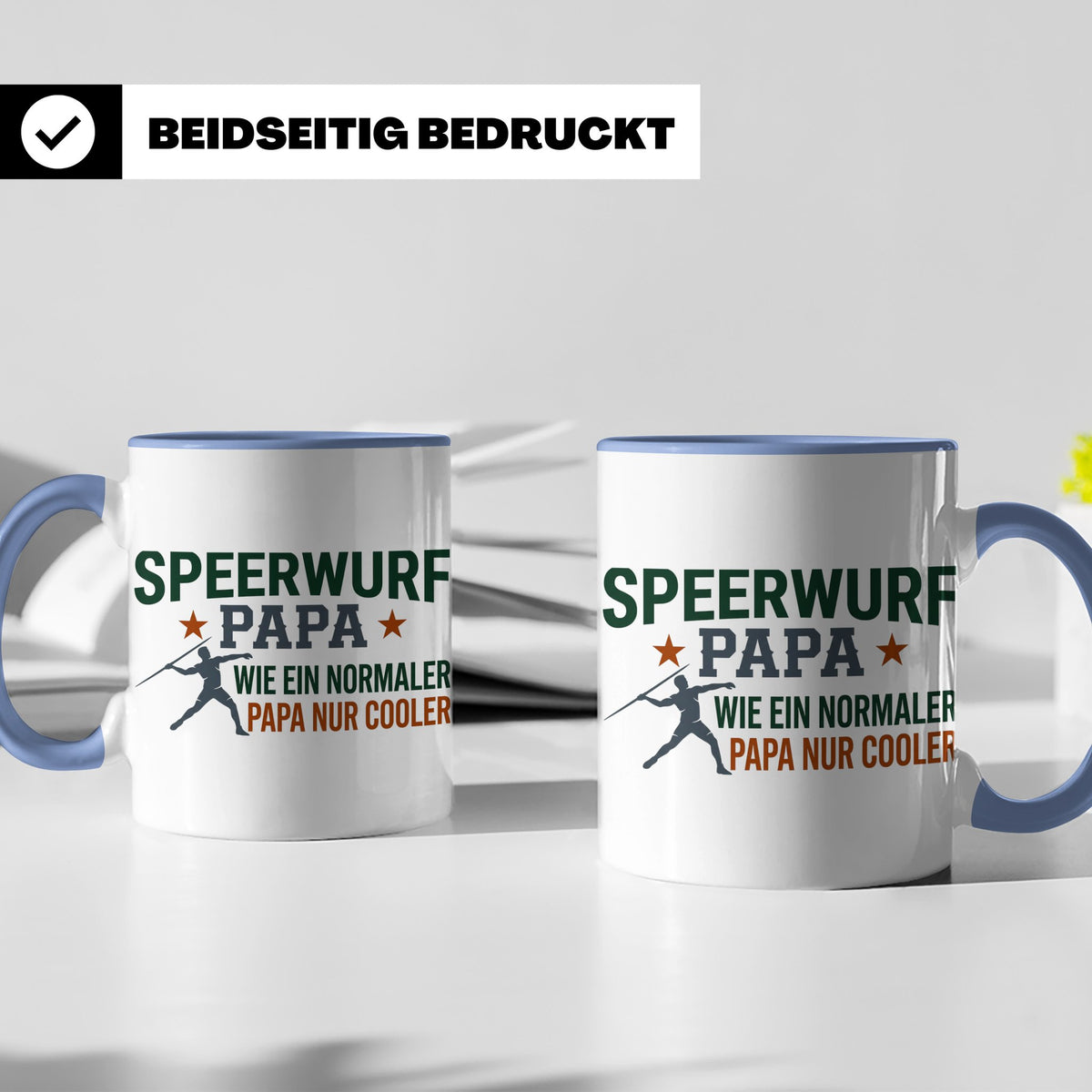 Speerwurf Papa Tasse | Geschenk für Speerwerfer Vater | Leic – Blau [farbe:blau]