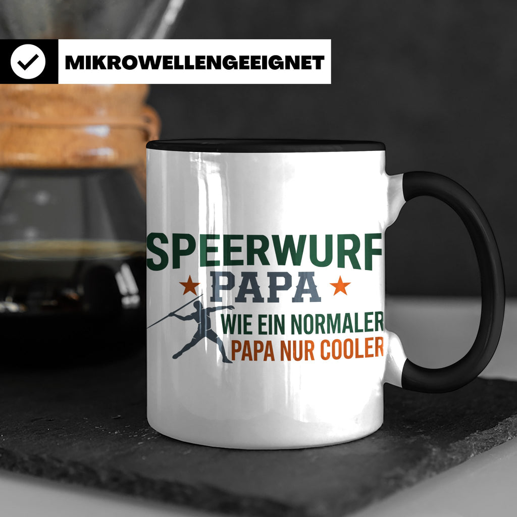Speerwurf Papa Tasse | Geschenk für Speerwerfer Vater | Leic – Schwarz [farbe:schwarz]