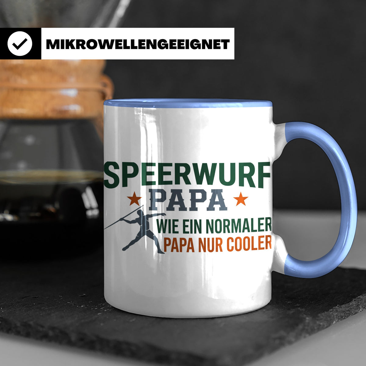 Speerwurf Papa Tasse | Geschenk für Speerwerfer Vater | Leic – Blau [farbe:blau]