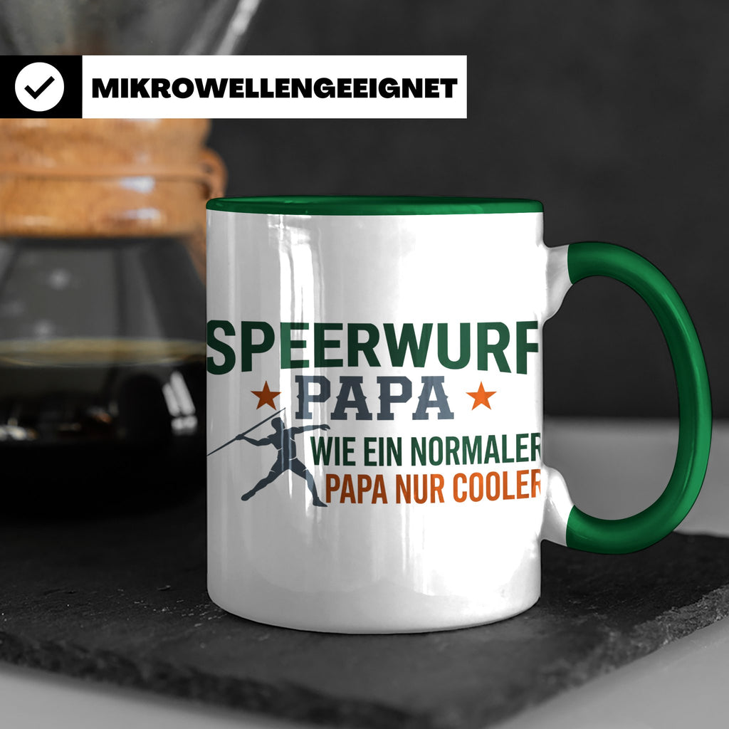 Speerwurf Papa Tasse | Geschenk für Speerwerfer Vater | Leic – Grün [farbe:grün]