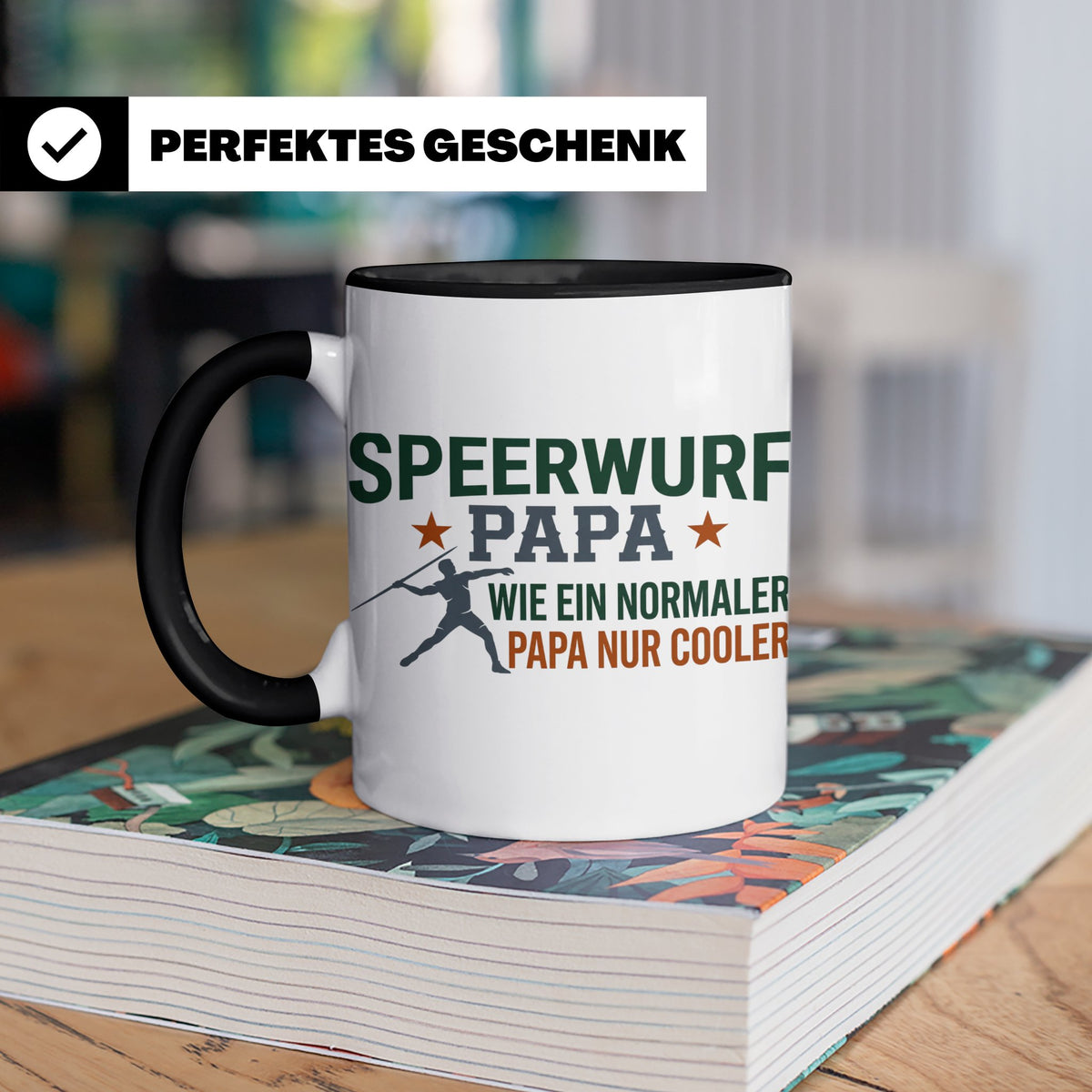 Speerwurf Papa Tasse | Geschenk für Speerwerfer Vater | Leic – Schwarz [farbe:schwarz]