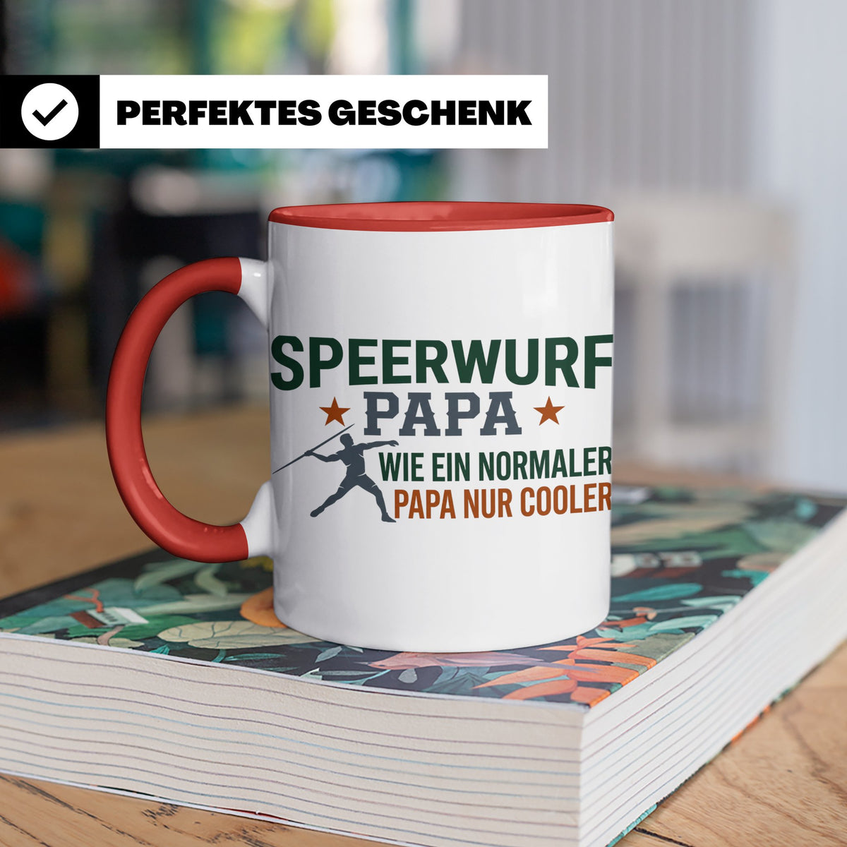 Speerwurf Papa Tasse | Geschenk für Speerwerfer Vater | Leic – Rot [farbe:rot]