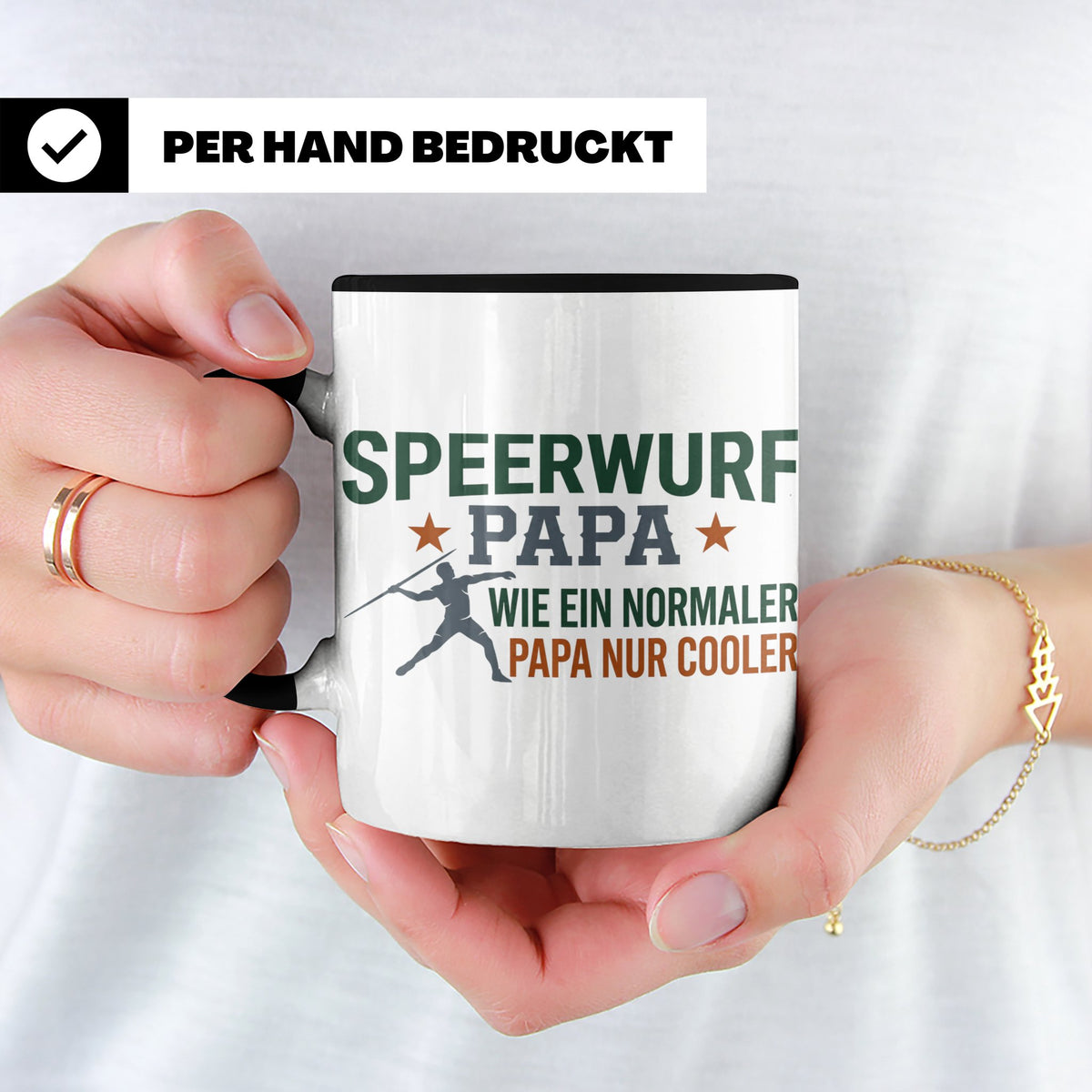 Speerwurf Papa Tasse | Geschenk für Speerwerfer Vater | Leic – Schwarz [farbe:schwarz]