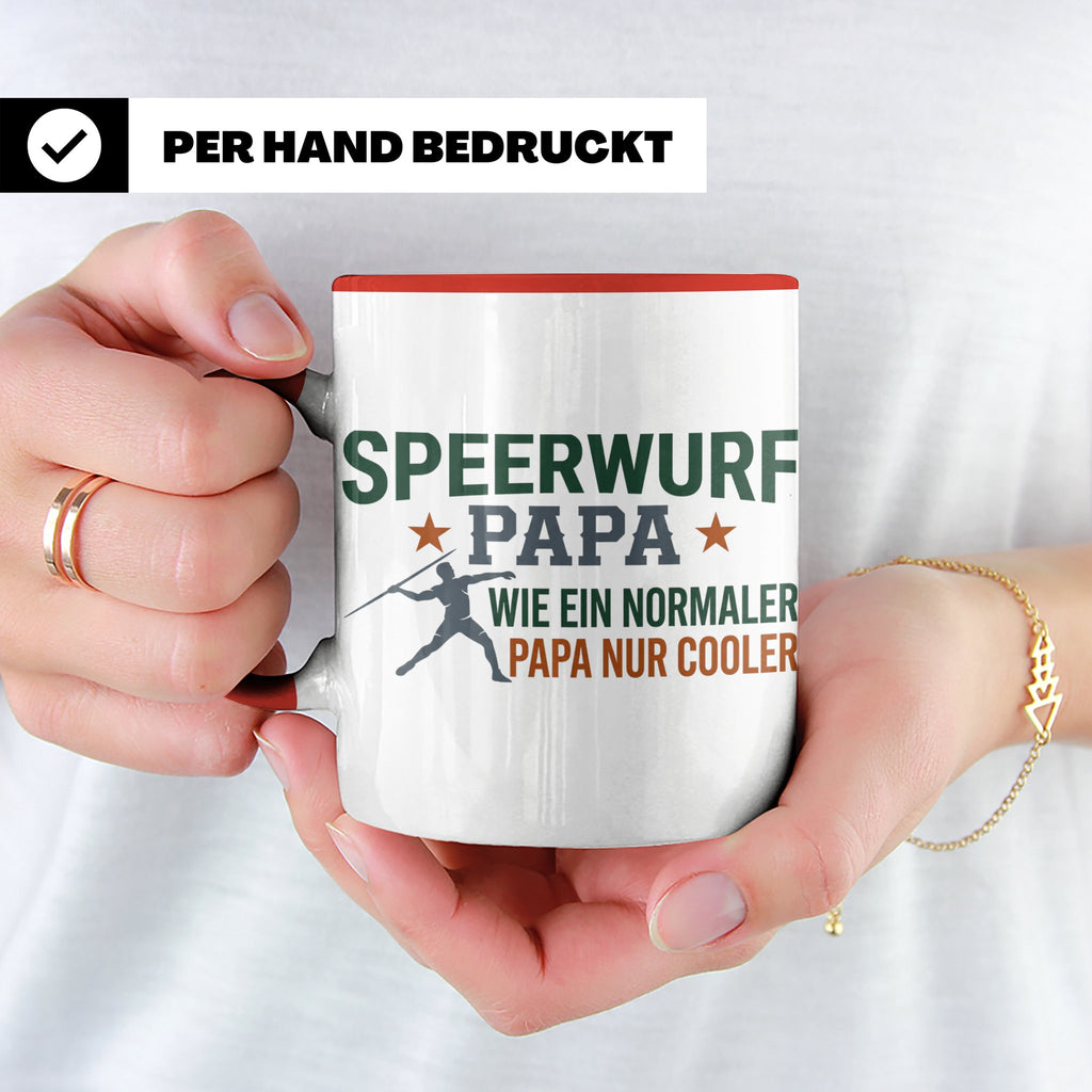 Speerwurf Papa Tasse | Geschenk für Speerwerfer Vater | Leic – Rot [farbe:rot]