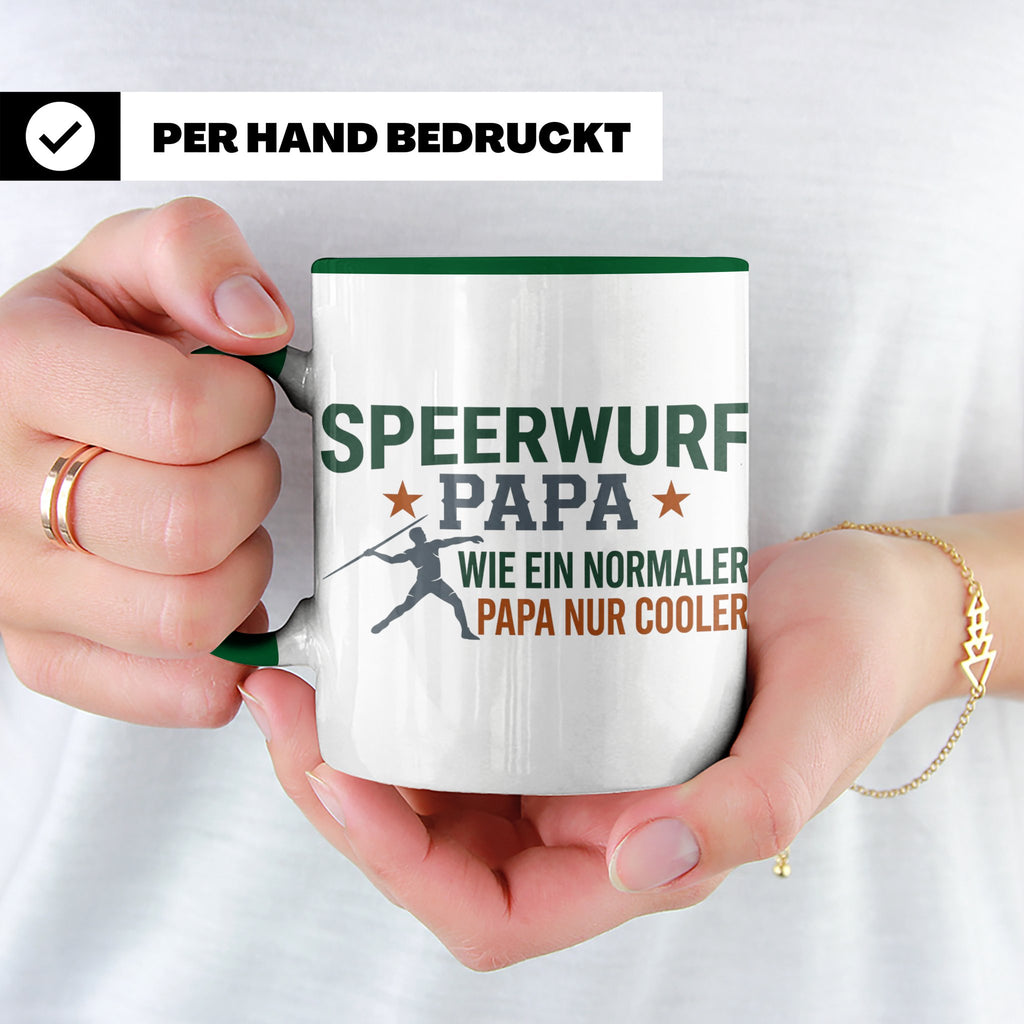 Speerwurf Papa Tasse | Geschenk für Speerwerfer Vater | Leic – Grün [farbe:grün]