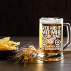 Bierkrug – Wer nicht mit mir auskommt Motiv, witziger Spruch für Motorradfahrer, Geschenkidee für Biker & Motorradfans