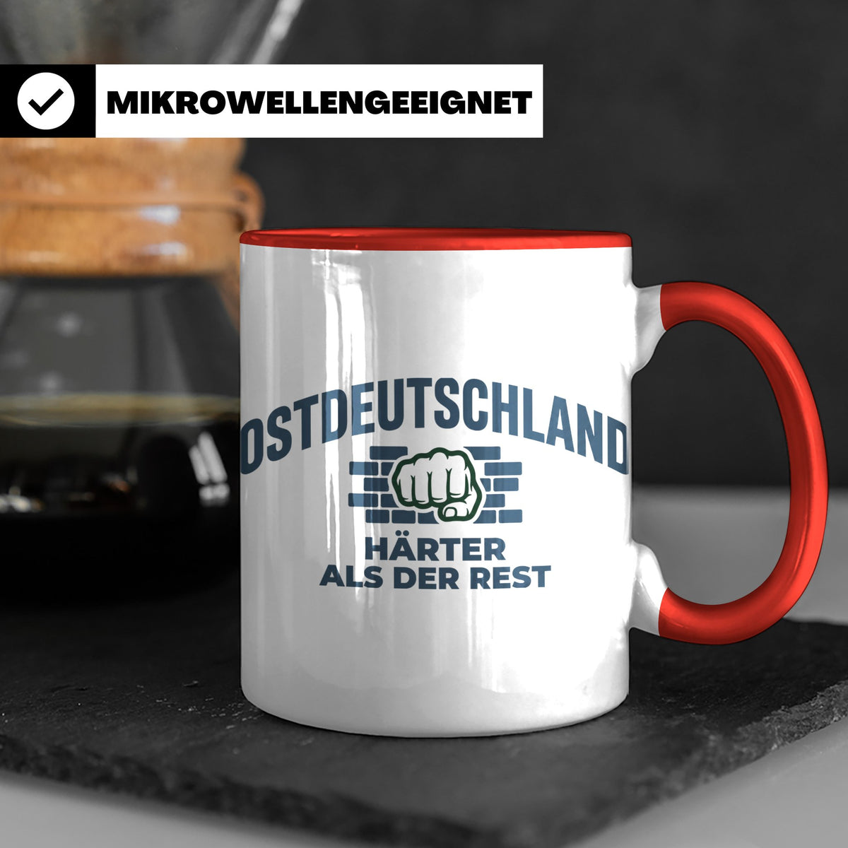 Ostdeutschland Tasse Härter als der Rest, Kaffeetasse mit DD – Rot [farbe:rot]