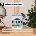 Pilot in Ausbildung Tasse lustiger Spruch Flugschüler Gesche – Blau [farbe:blau]