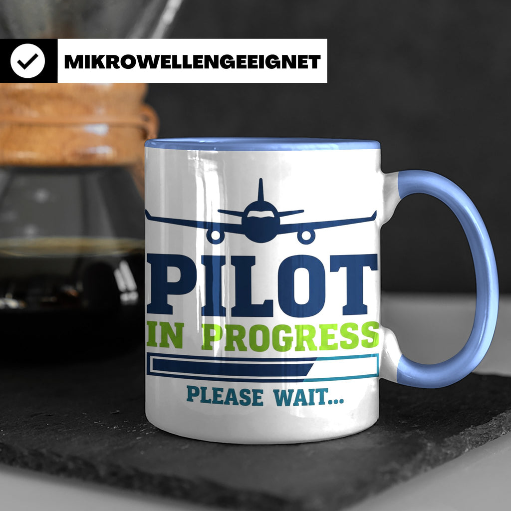 Pilot in Ausbildung Tasse lustiger Spruch Flugschüler Gesche – Blau [farbe:blau]