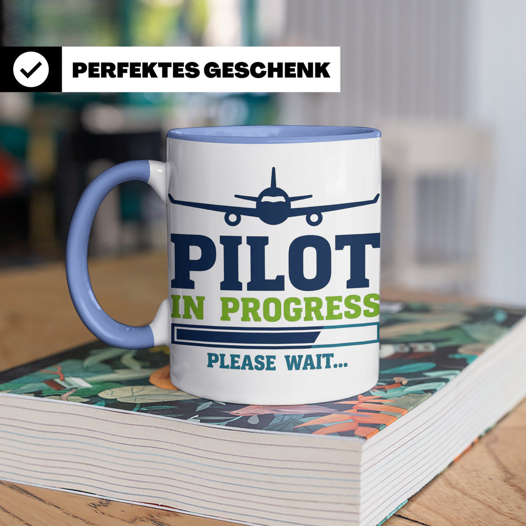 Pilot in Ausbildung Tasse lustiger Spruch Flugschüler Gesche – Blau [farbe:blau]