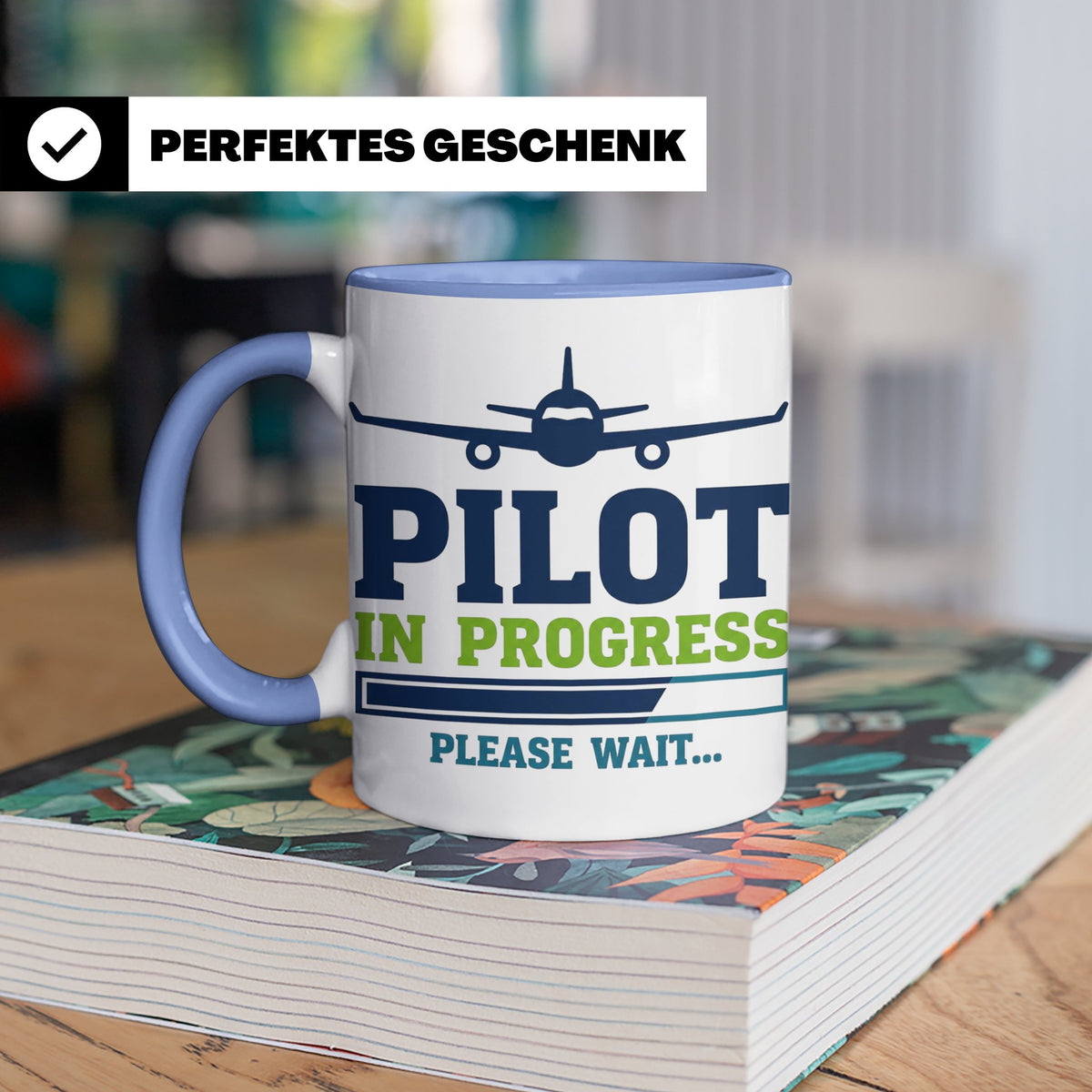 Pilot in Ausbildung Tasse lustiger Spruch Flugschüler Gesche – Blau [farbe:blau]