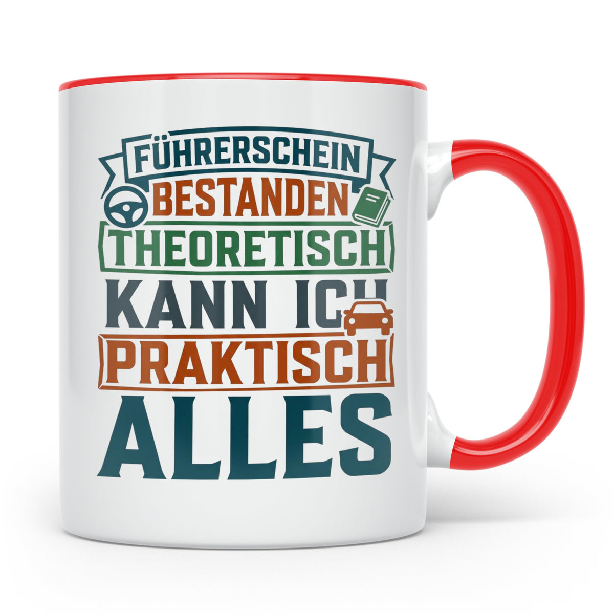 Führerschein bestanden Tasse lustig, Geschenk zur Fahrprüfun – Rot [farbe:rot]